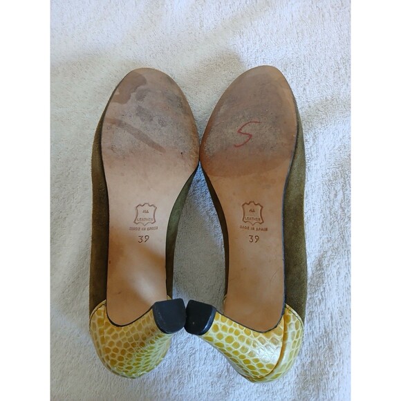 Magrit Womens Heels Size 39 EU 8.5 USA Brown Suede Yellow Croc Embossed Leather - Picture 10 of 13